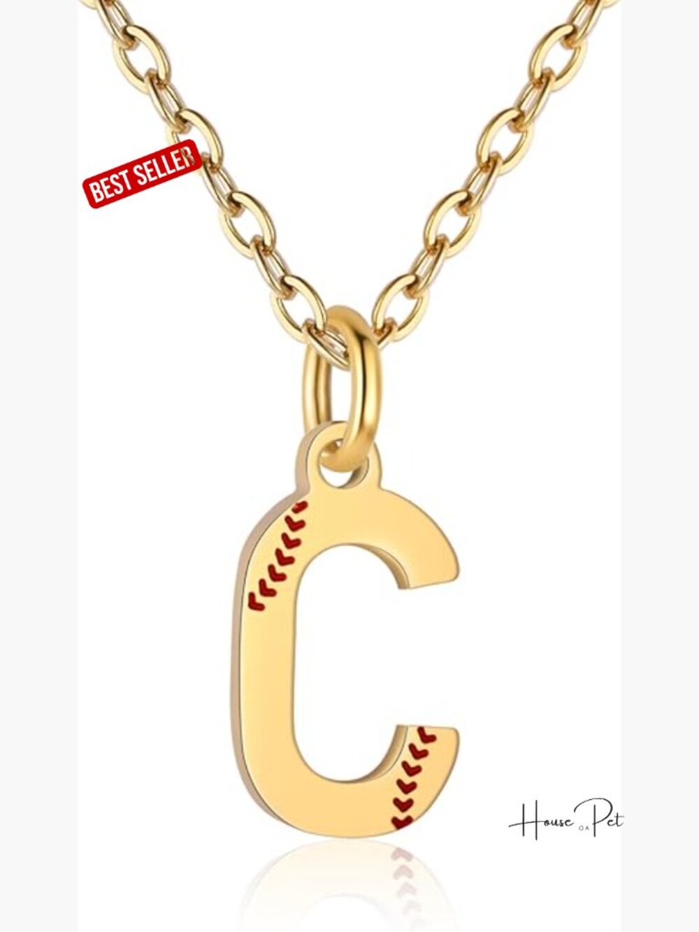 A-Z Initial Softball Letter Necklace Pendant 18K Gold Plated Stainless Steel
